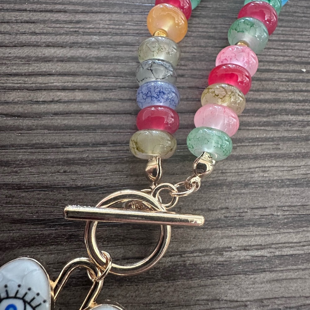 Colorful Beaded Lucky Heart Charm Necklace | Evil Eye | Boho Festival Jewelry - Picture 2 of 9